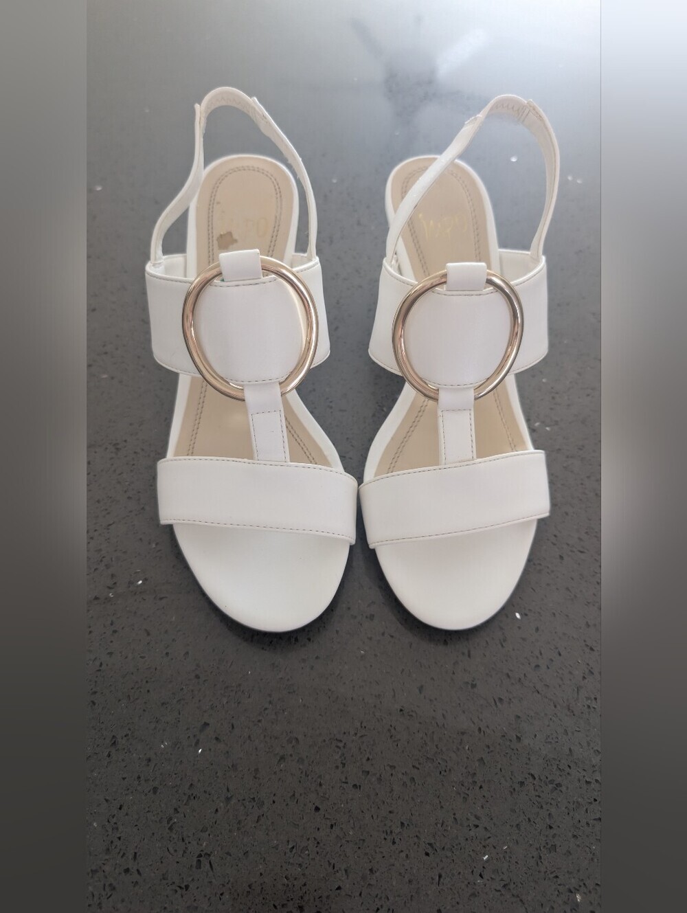 Impo White Slingback Sandals with Gold Ring Detail